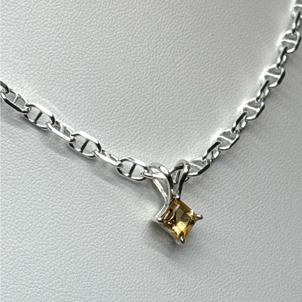 NC4  Genuine 1CT Princess Cut CITRINE  Pendant Solid Sterling Silver S925 - Picture 6 of 8
